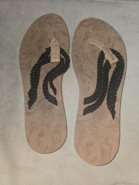 Sakroots, Black Strap Slippers, Size 8
